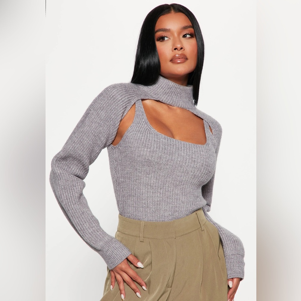 Fashion Nova Grey Tank + Shrug Set